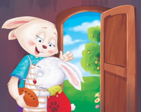 Final hand-drawn illustration of bunny family bedtime scene